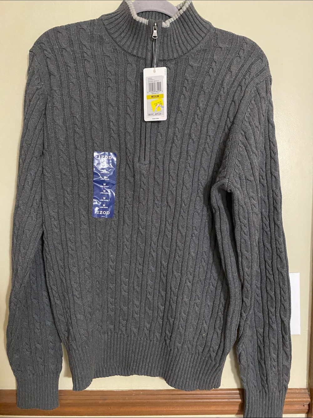 Izod Men's Charcoal Gray Cable Knit Half-Zip Sweater